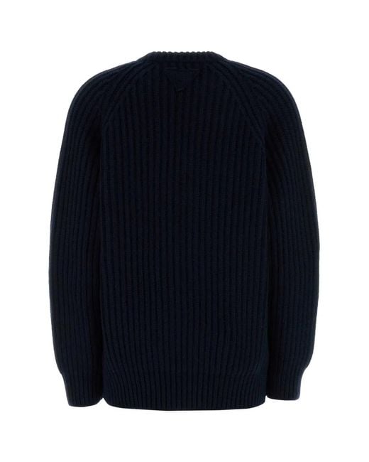 Prada Blue Ribbed-Knit Safety-Pin Wool Sweater
