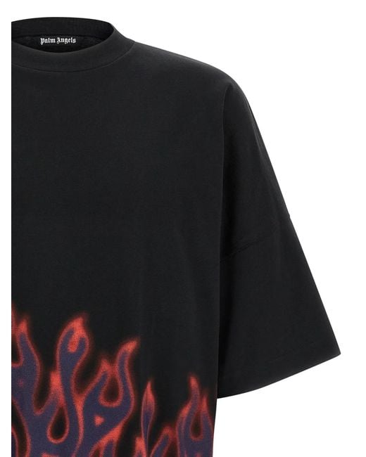 Palm Angels Black 'Flames' T-Shirt for men