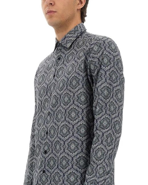 Etro Gray Multicolour Cotton Shirts for men