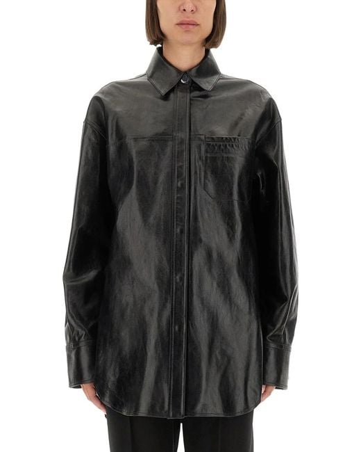 Max Mara Black Leather Borel Shirt