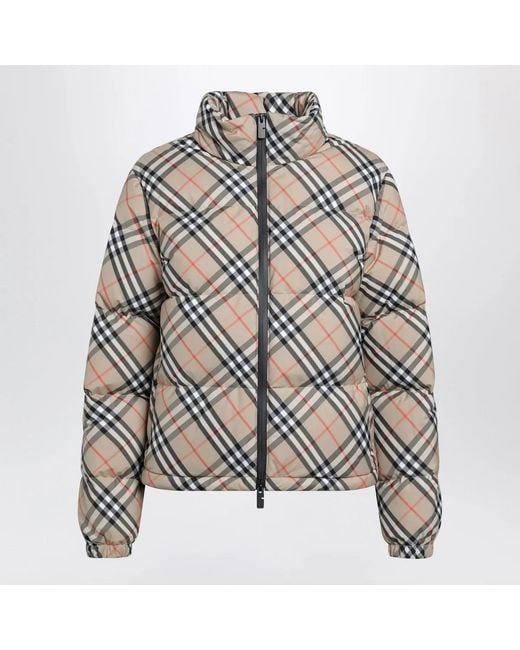 Burberry Gray Sand Check Ambleside Down Jacket