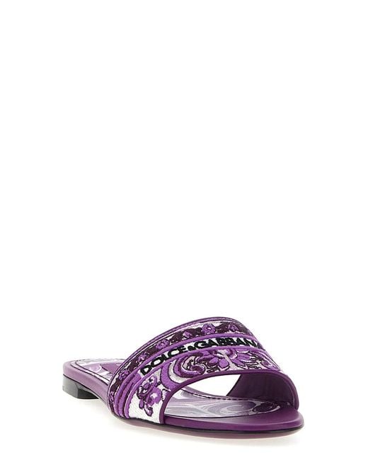Dolce & Gabbana Purple Dolce & Gabbana 'Maiolica' Embroidery Slides