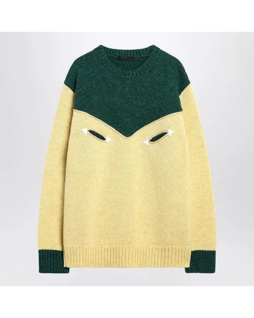 Prada Yellow Cream And Emerald Wool Sweater for men