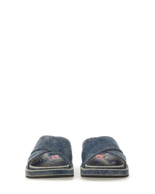 DIESEL Blue Denim Slides With Criss Cross Straps