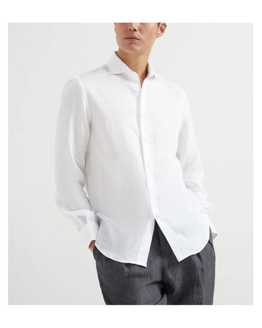 Brunello Cucinelli White Easy Fit Linen Shirt With French Collar for men