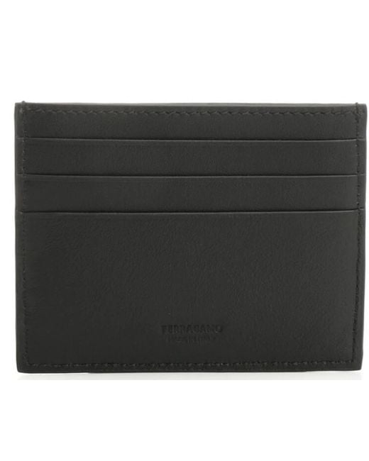 Ferragamo Black Leather Gancini Ornament Wallet for men