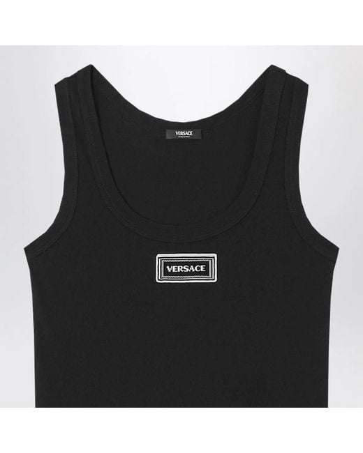 Versace Black Stretch Ribbed Cotton Tank Top