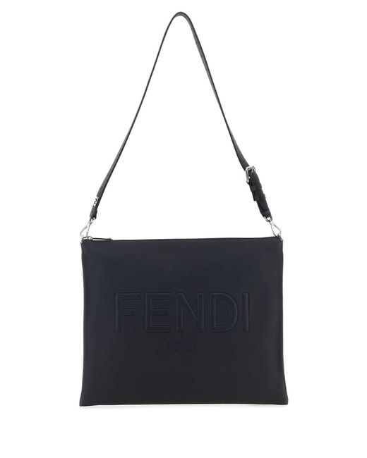 Fendi Blue Pebbled Leather Crossbody Bag for men