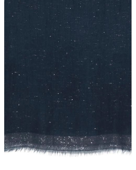 Faliero Sarti Blue Glitter-Effect Frayed Scarf