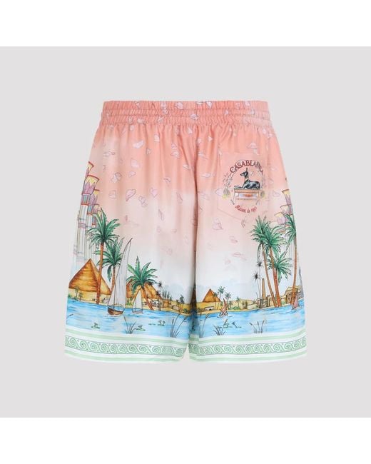 Casablanca Pink Graphic-Print Silk Shorts for men