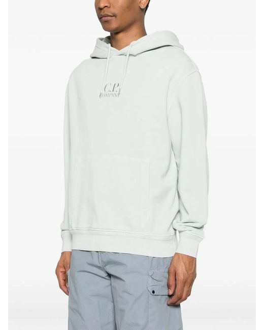 C P Company White C.P.Company Sweat Hooded Misty Cotton Sweatshirt for men