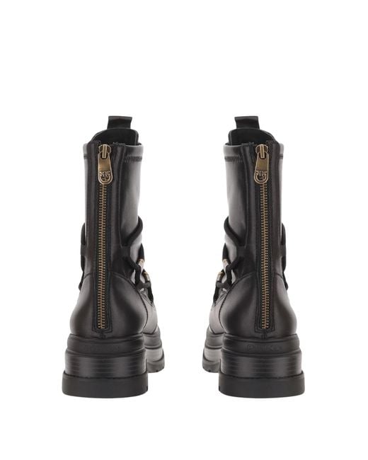 Pinko Black Logo Printed Lace-Up Platform Boots