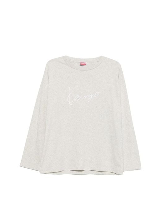 KENZO White Signature Logo-Embroidered Long-Sleeve T-Shirt