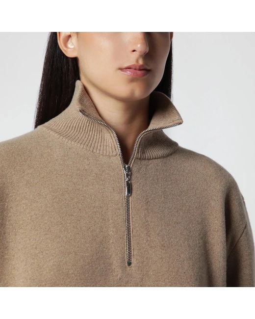 Rohe Brown Camel Mouline Knit Zip Polo Shirt