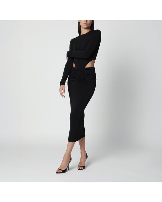 ANDAMANE Black Midi Dress With Waist Cut-Out Detail