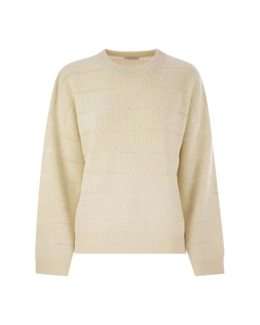 Brunello Cucinelli Natural Cashmere And Wool Crew-Neck Sweater