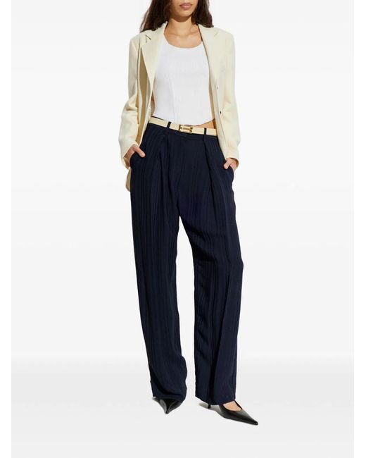 Victoria Beckham Blue Wide Trousers Embroidered Stripes