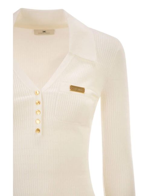 Elisabetta Franchi White Micro-Cable Knit Polo Shirt
