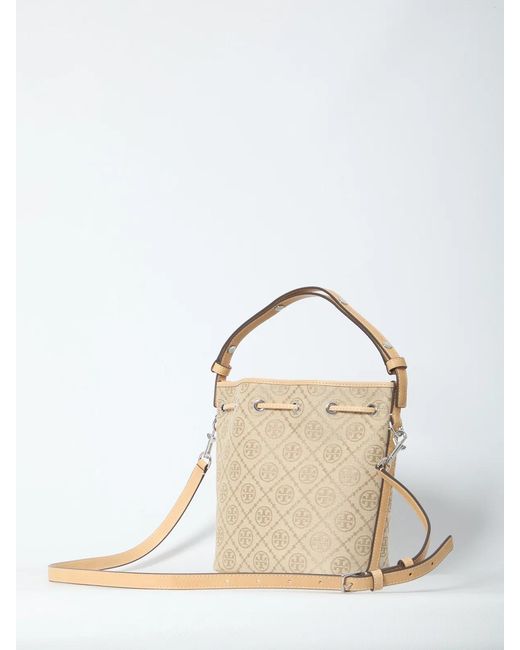 Tory Burch Natural T Monogram Bucket Bag