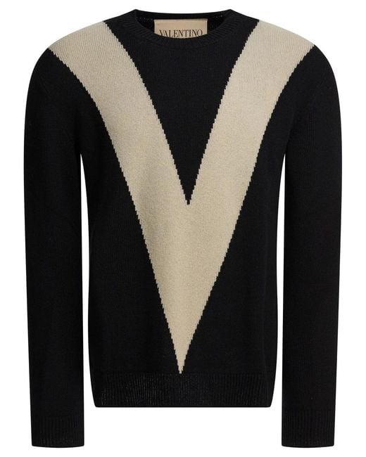 Valentino Black Wool Sweater With Inlaid V for men