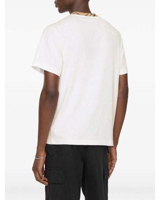 Burberry White Check Trim Cotton T-Shirt for men