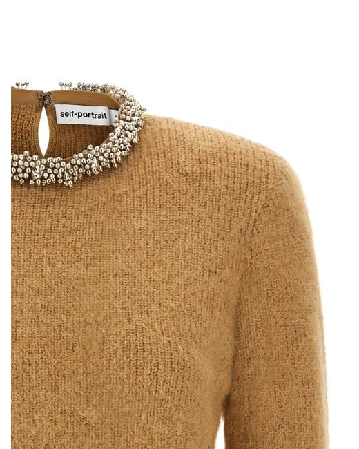 Self-Portrait Natural Self Portrait Sweater With Jewel Embroidery