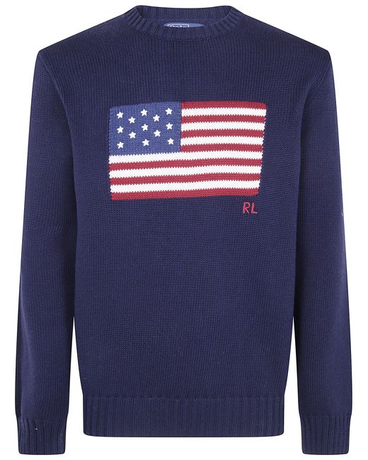 Polo Ralph Lauren Blue Flag Embroidered Long Sleeve Pullover for men