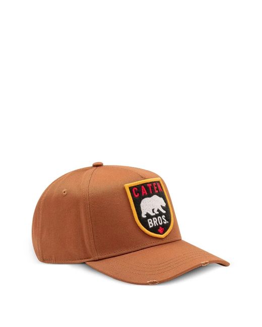 DSquared² Brown Cotton Polyester Patch Baseball Caps for men