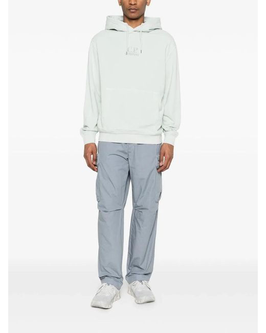C P Company White C.P.Company Sweat Hooded Misty Cotton Sweatshirt for men