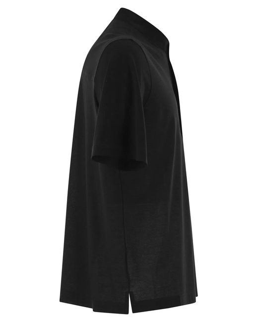 Herno Black Jersey Polo Shirt With Seraph Collar for men