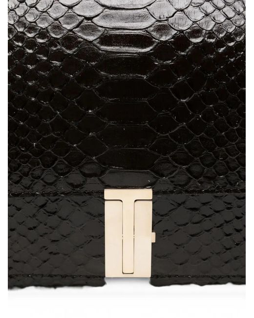 Tom Ford Black Semi Shiny Printed Python Chain Shoulder Bag