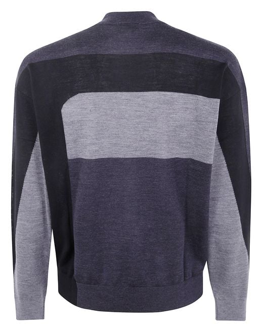 Emporio Armani Blue Round Neck Tricolor Sweater for men