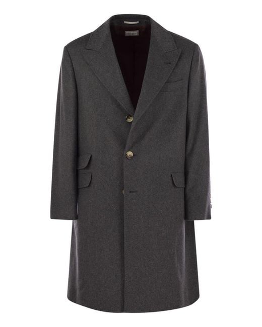 Brunello Cucinelli Black Wool And Cashmere Coat for men