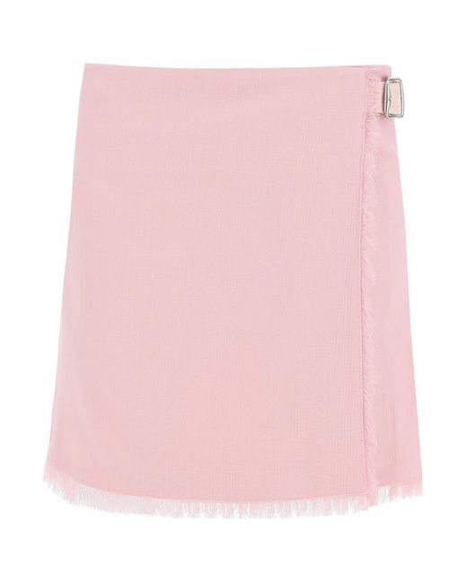 Burberry Pink Textured Wool Mini Kilt Skirt