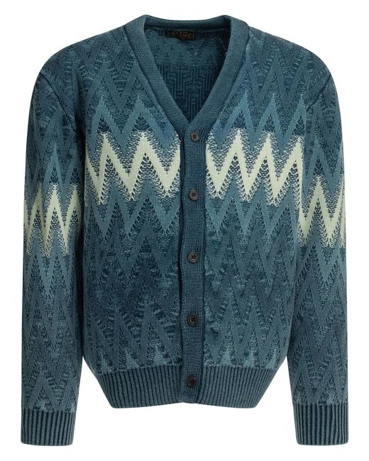 Beams Plus Blue Yarn Cotton Cardigan for men