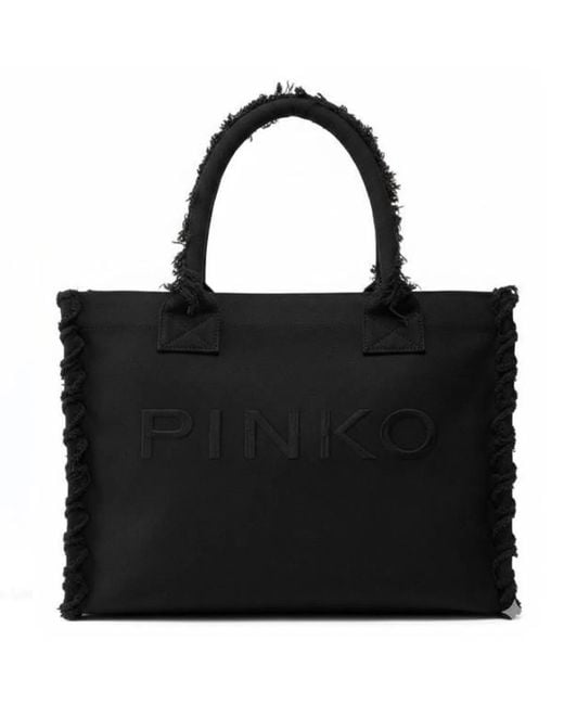 Pinko Black Cotton Tote Bag