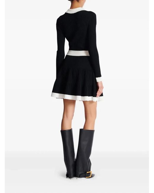Balmain Black Long Sleeves V-Neck Flare Knit Dress