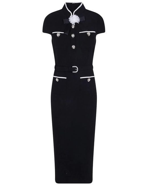 Self-Portrait Black Wool Crepe Midi Dress