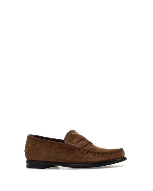 Prada Brown Suede Loafers for men
