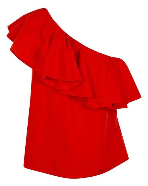 Essentiel Antwerp Red "Jillian" Asymmetric Ruffle Top