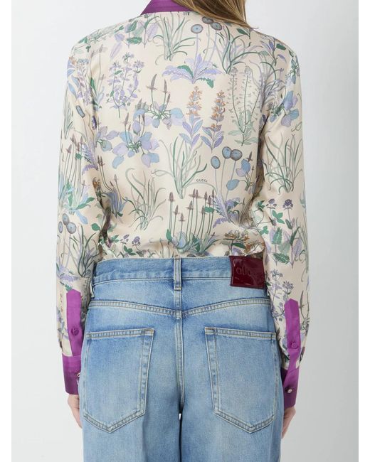 Gucci White Floral-Print Shirt