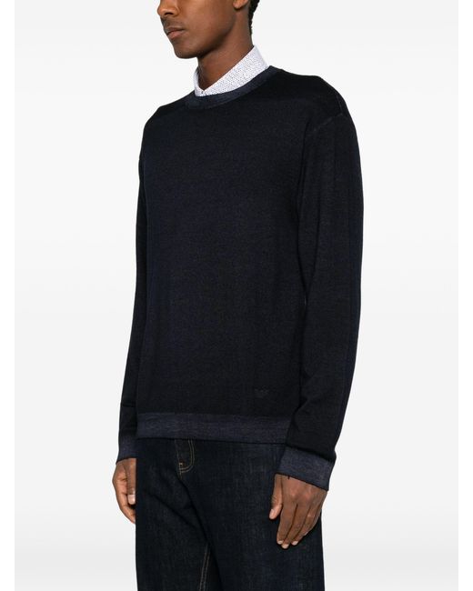 Emporio Armani Blue Dark Virgin Wool Pullover for men