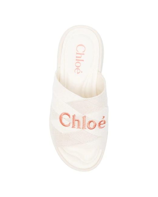 Chloé White Poolette Slides