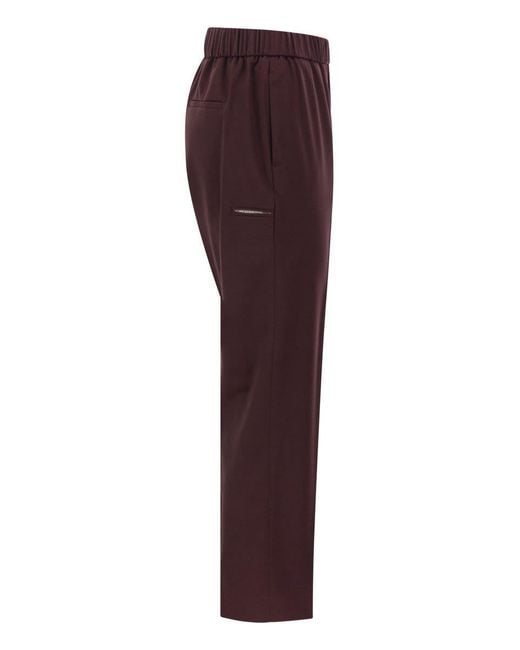 Peserico Purple Virgin Wool Trousers With Elasticated Waistband