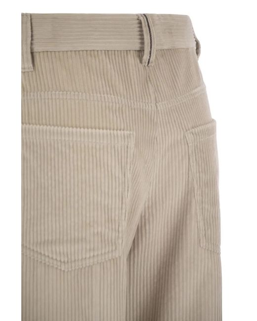 Brunello Cucinelli Natural Fluid Corduroy Sartorial Track Trousers With Jewellery