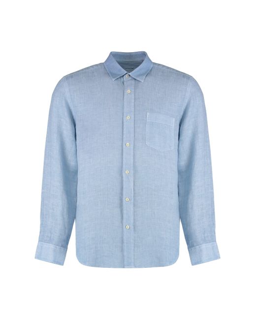 120% Lino Blue Linen Shirt for men