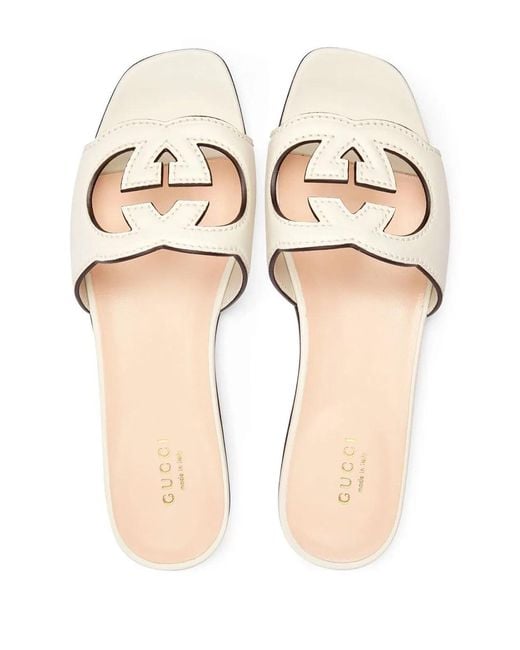 Gucci White Cut Leather Flat Sandals