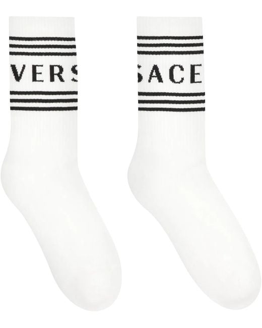Versace Black Cotton Socks With Logo for men
