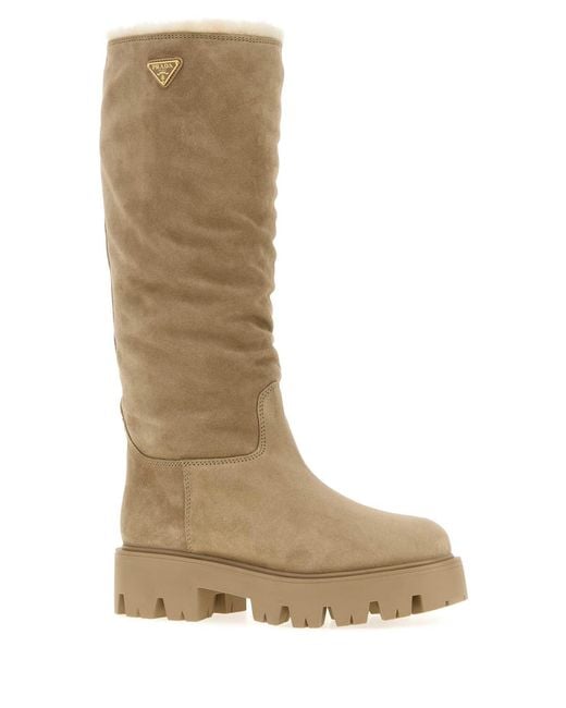 Prada Natural Sand Suede Boots
