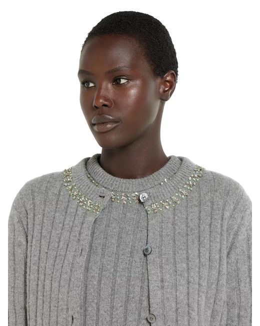 Gucci Gray Rib Soft Wool And Cashmere Cardigan